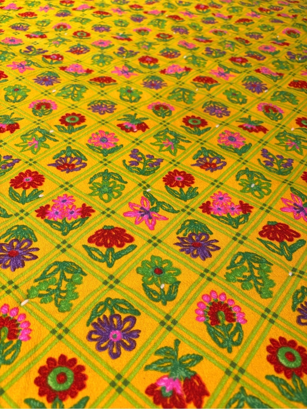 Handmade Patchwork Baby Quilt - Yellow, Pink, Green, Purple and Floral Pattern - Picture 3 of 4